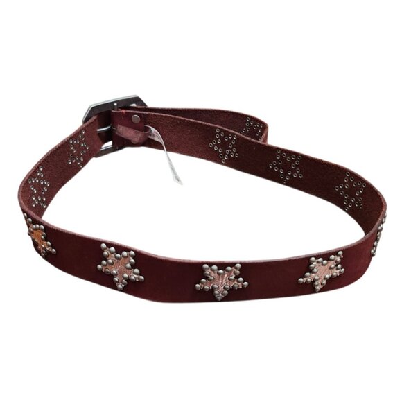 Free People Brown Leather Studded Star Belt Western Boho Festival Womens M/L - Picture 5 of 10